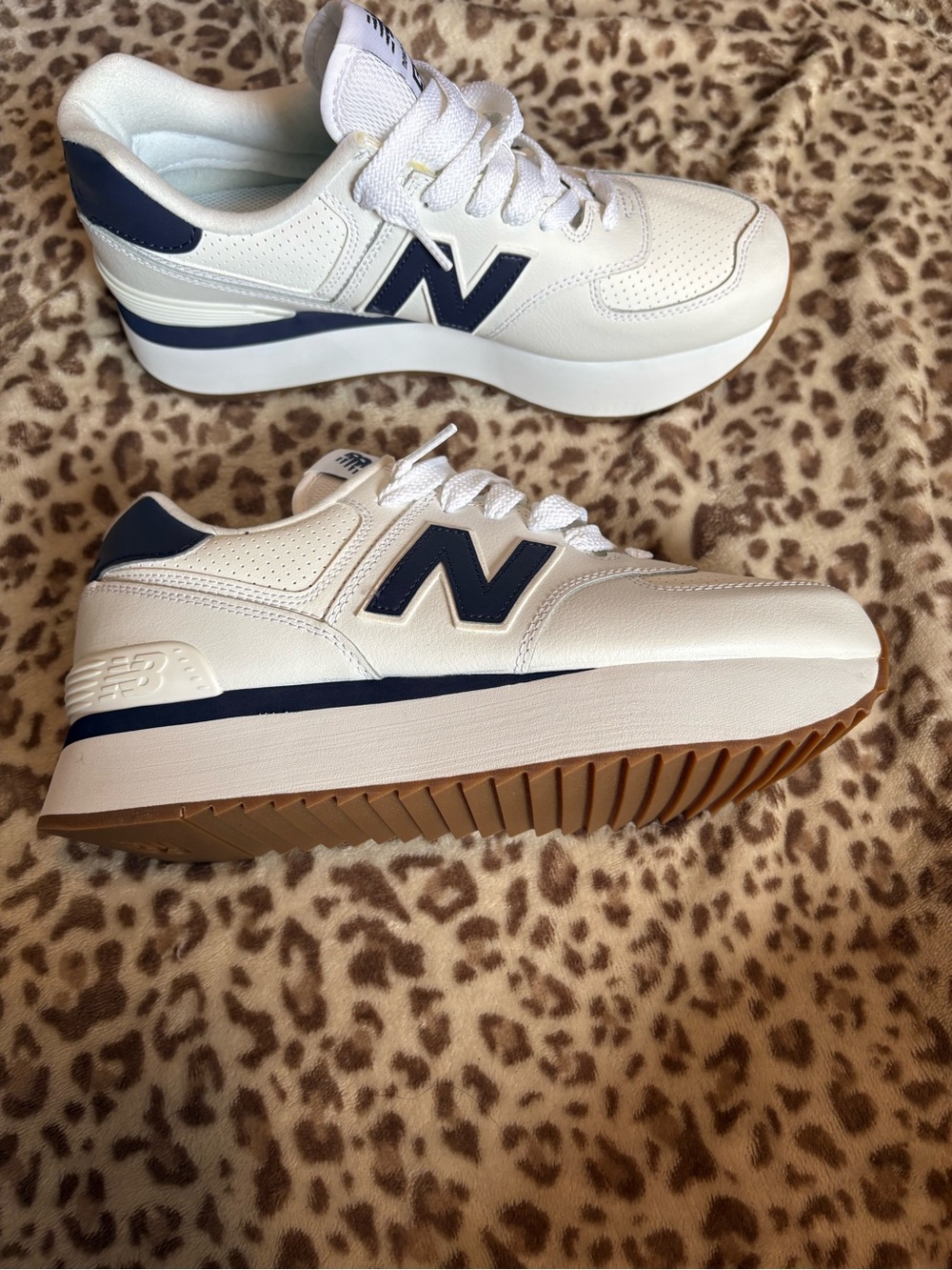 New Balance Kids White and Navy Platform Sneakers with Gum Sole